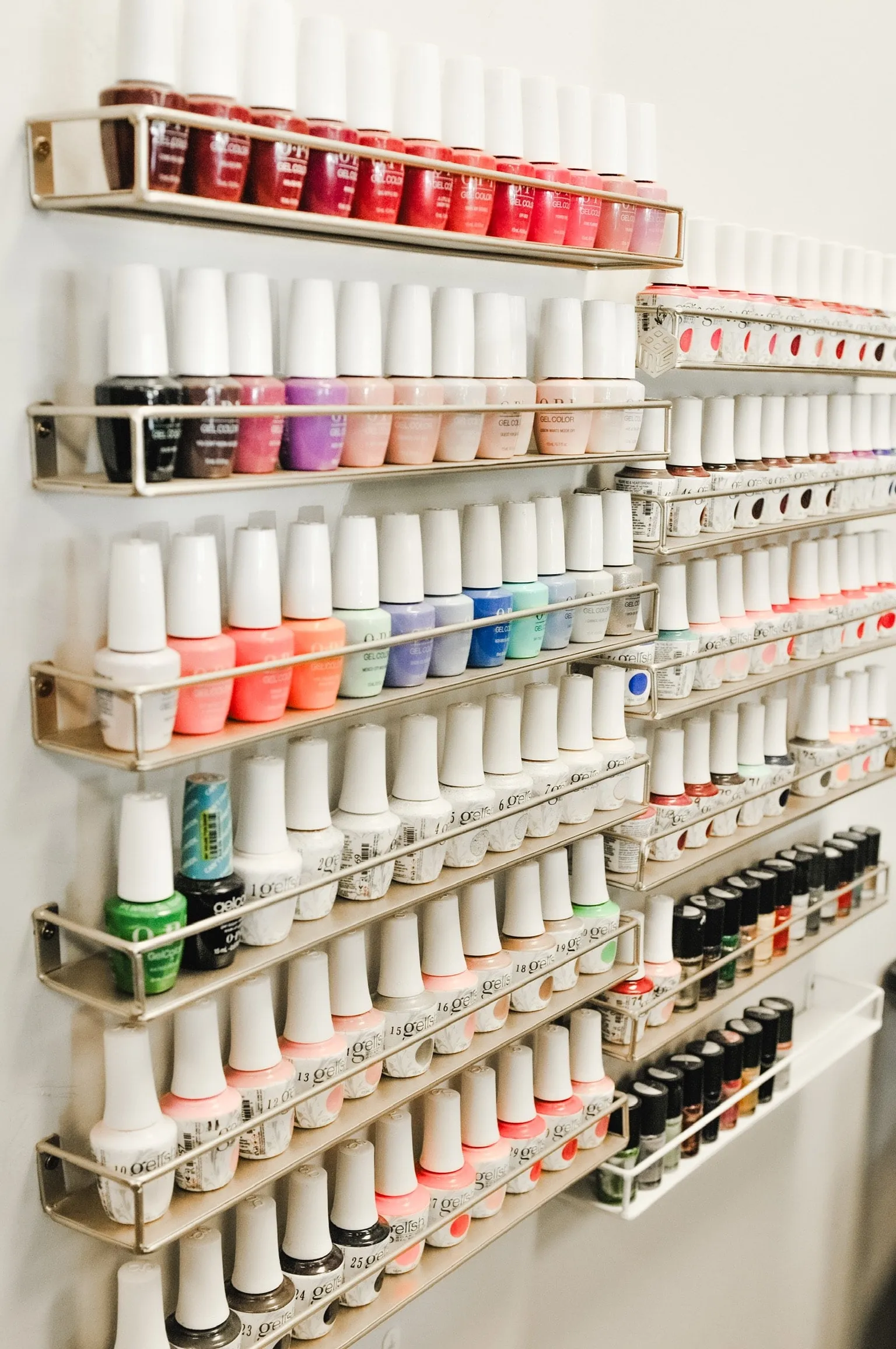 Wall of colorful nail polish at D & S Styling